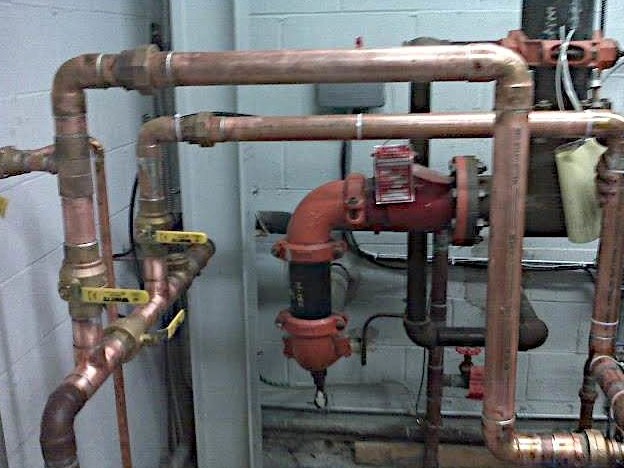 Copper water service, valves and backflow preventer