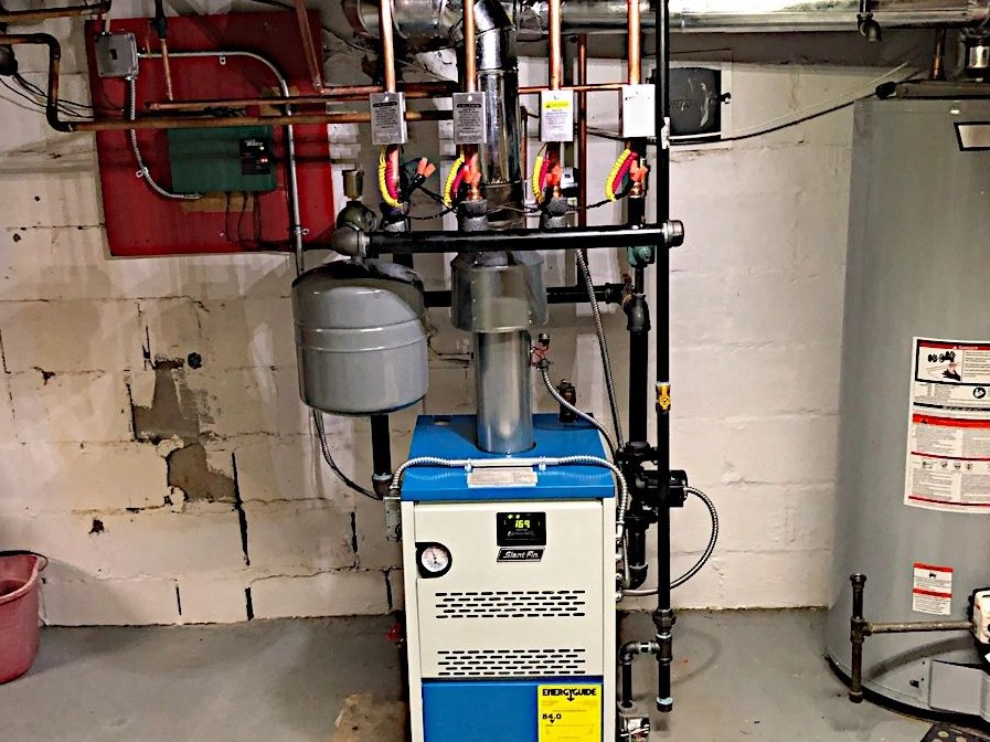 Gas boiler replacement with new near-boiler piping and circulators